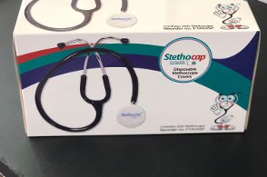 A box of Stethocaps disposable stethoscope covers